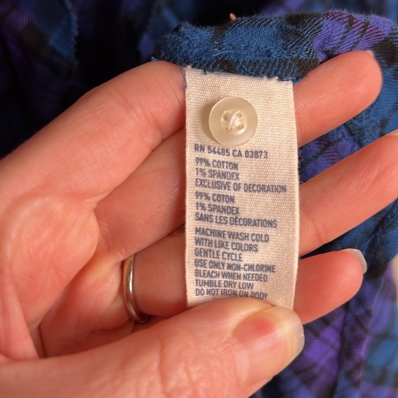 American Eagle Blue And Purple Plaid Long Sleeve Ruffle Shirt, Women’s Size 10 - Picture 6 of 8